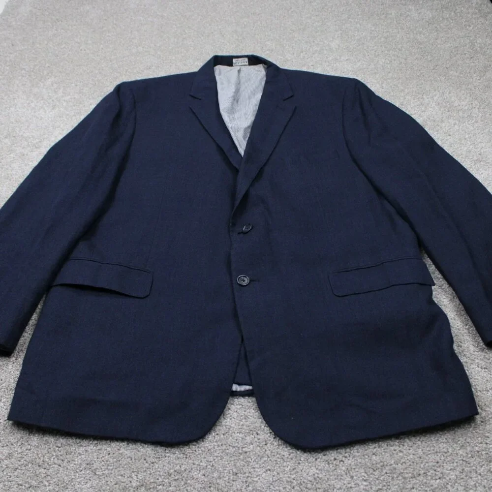 Jos. A. Bank 730 Burke Blazer Mens 46 L‎ Blue Linen/Wool Blend Sports Jacket